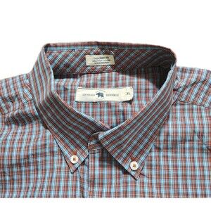 Onward Reserve Mens Preppy Plaid Button Down Shirt XL Blue Orange Tailored Fit
